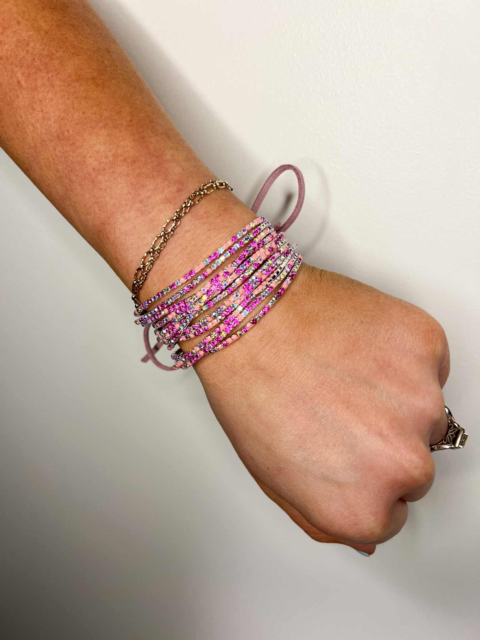 Crystal Stack Bracelet // Pink + Silver