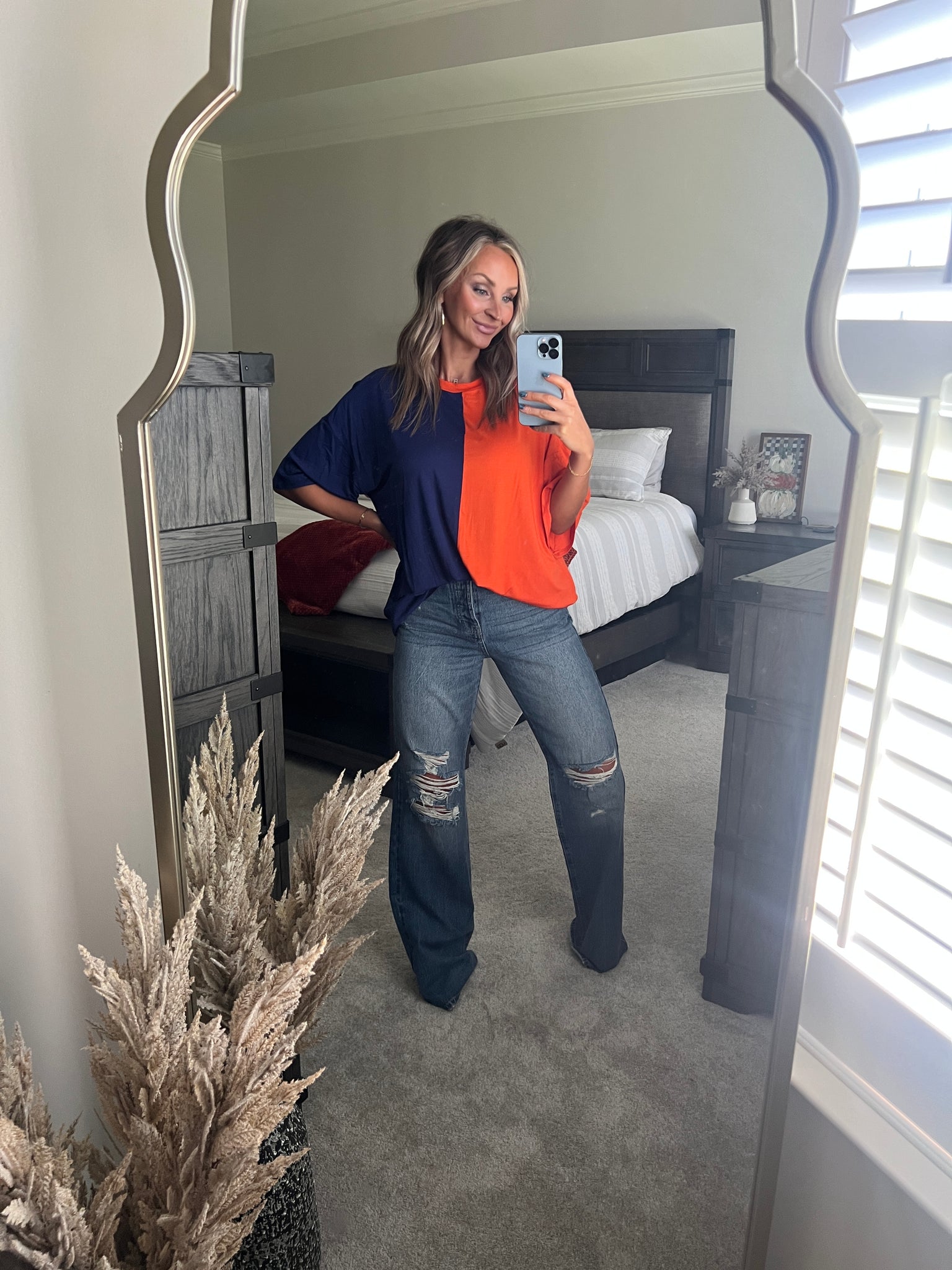 Color Block Top// Navy+Orange