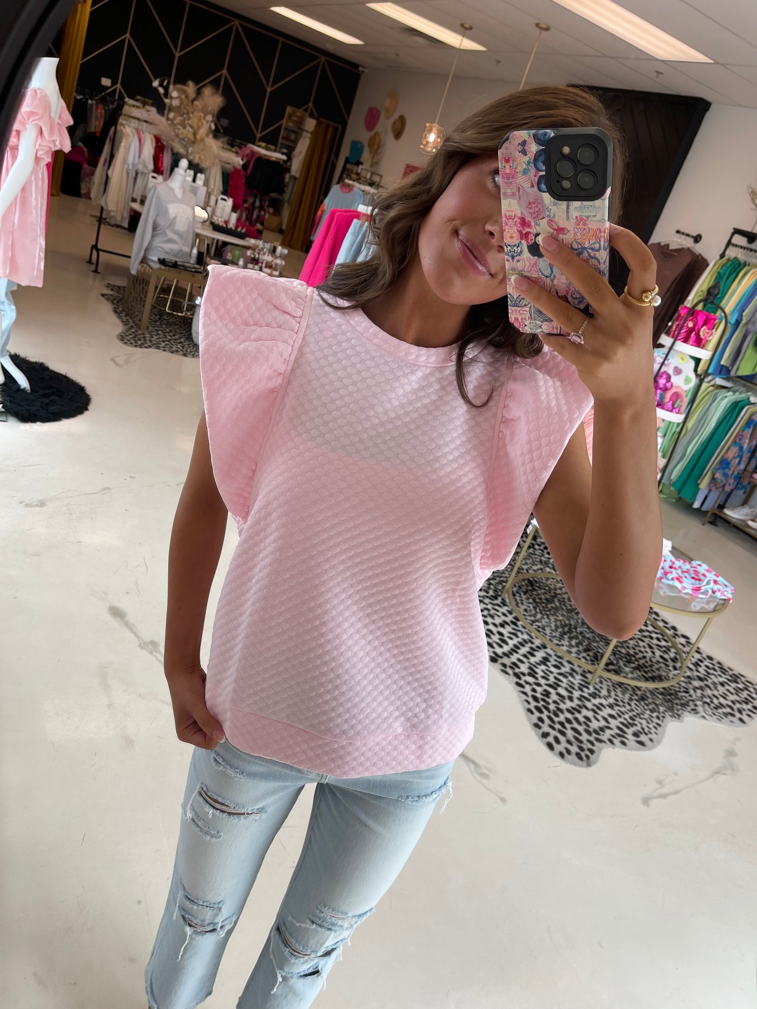 Textured Ruffle Sleeve Top