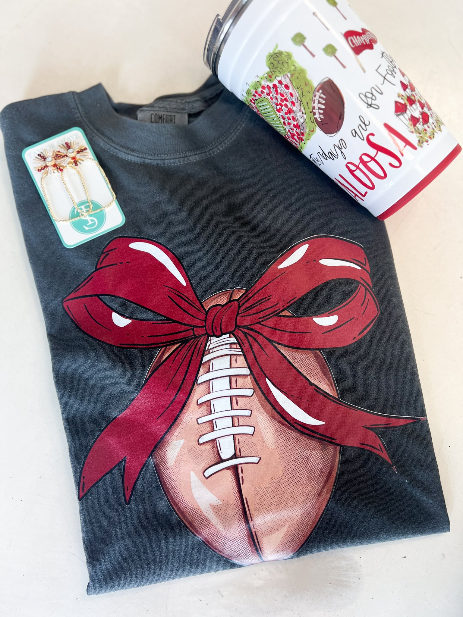 Football + Bow Tee // Crimson