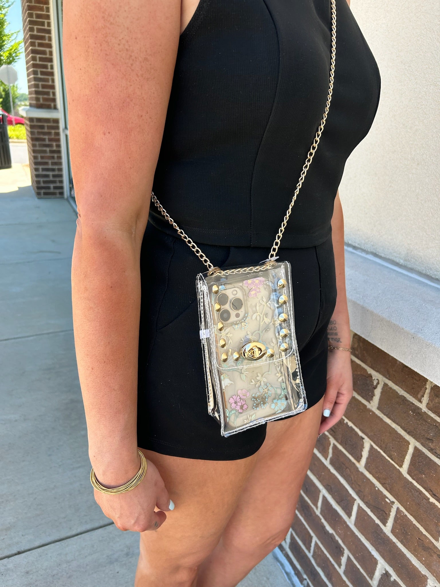 Studded Clear Cellphone Crossbody