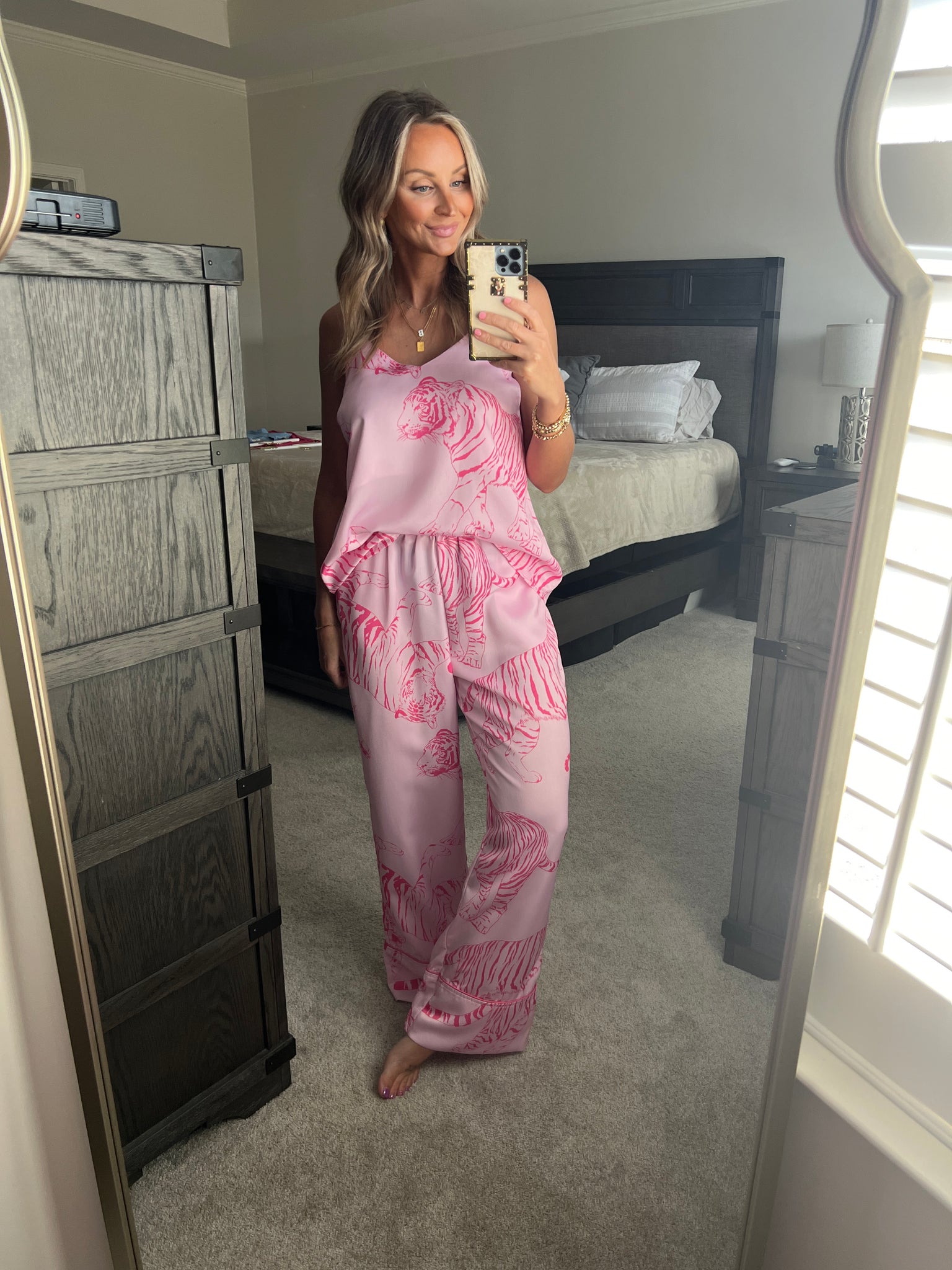 Tiger Satin PJ Set// Pink