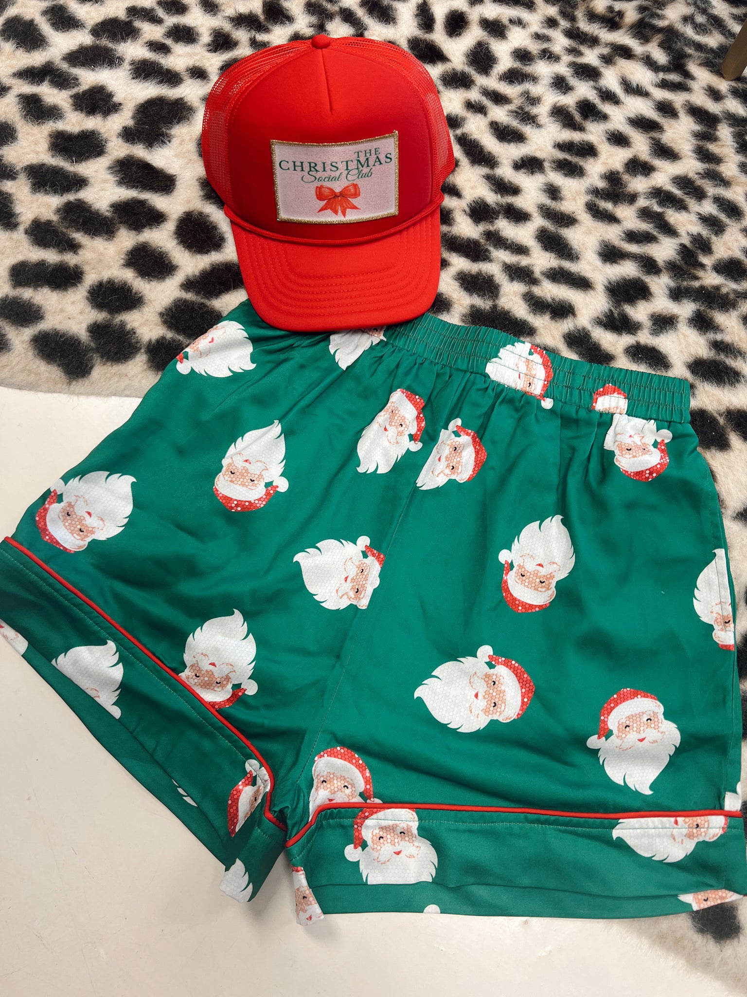 Santa Satin PJ Shorts// Green