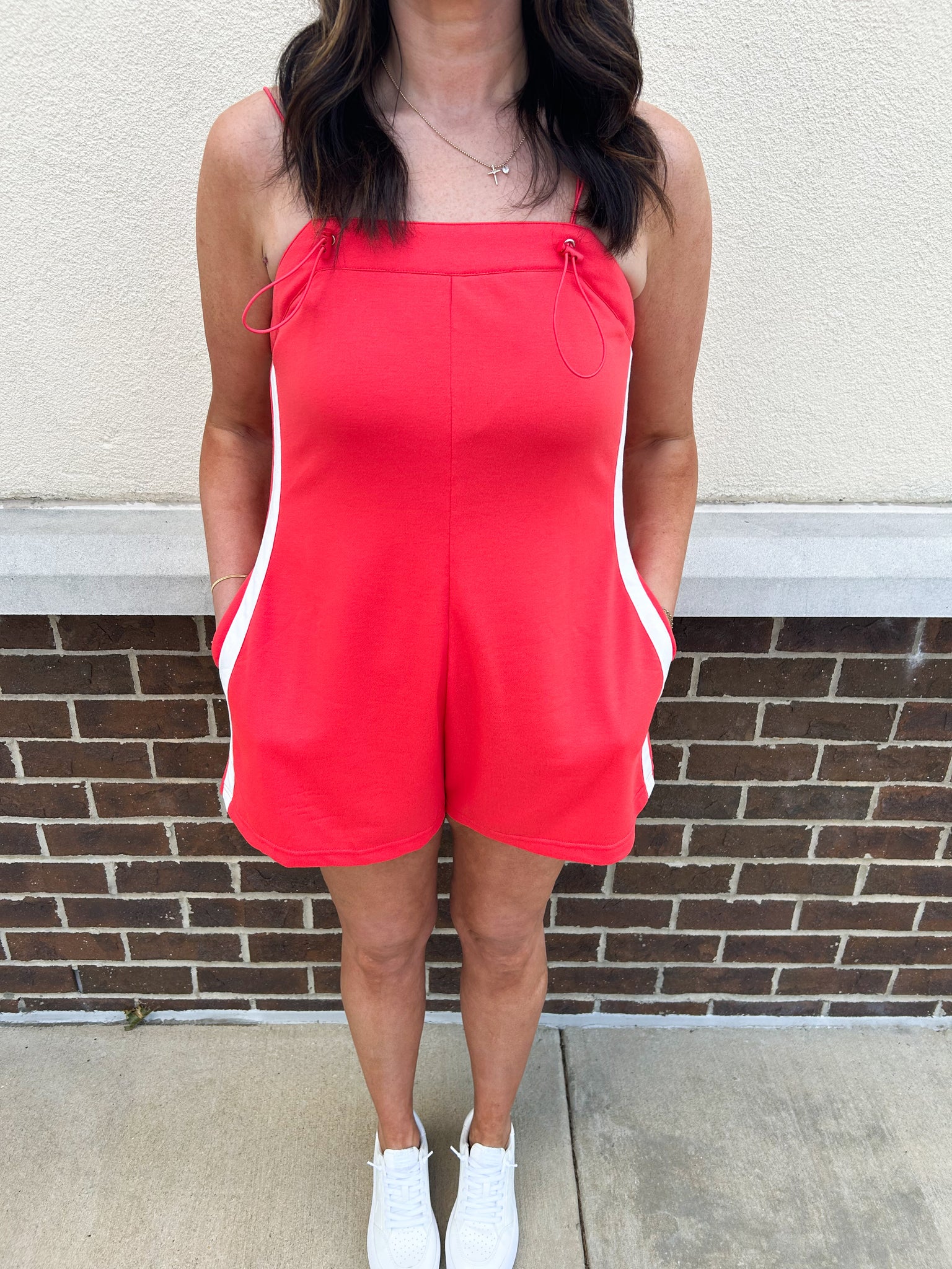 Side Striped Romper// Red