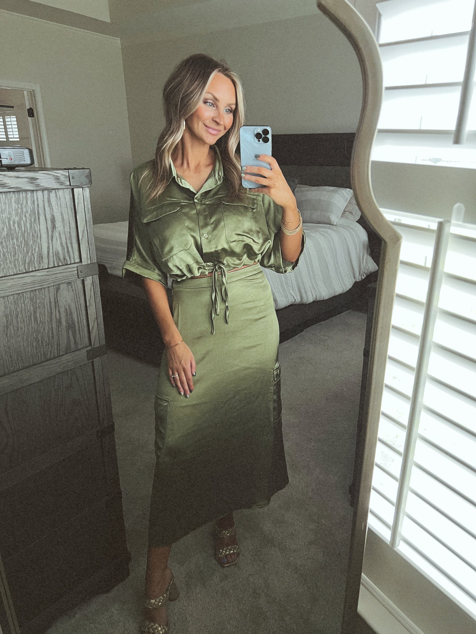 Olive Satin Set