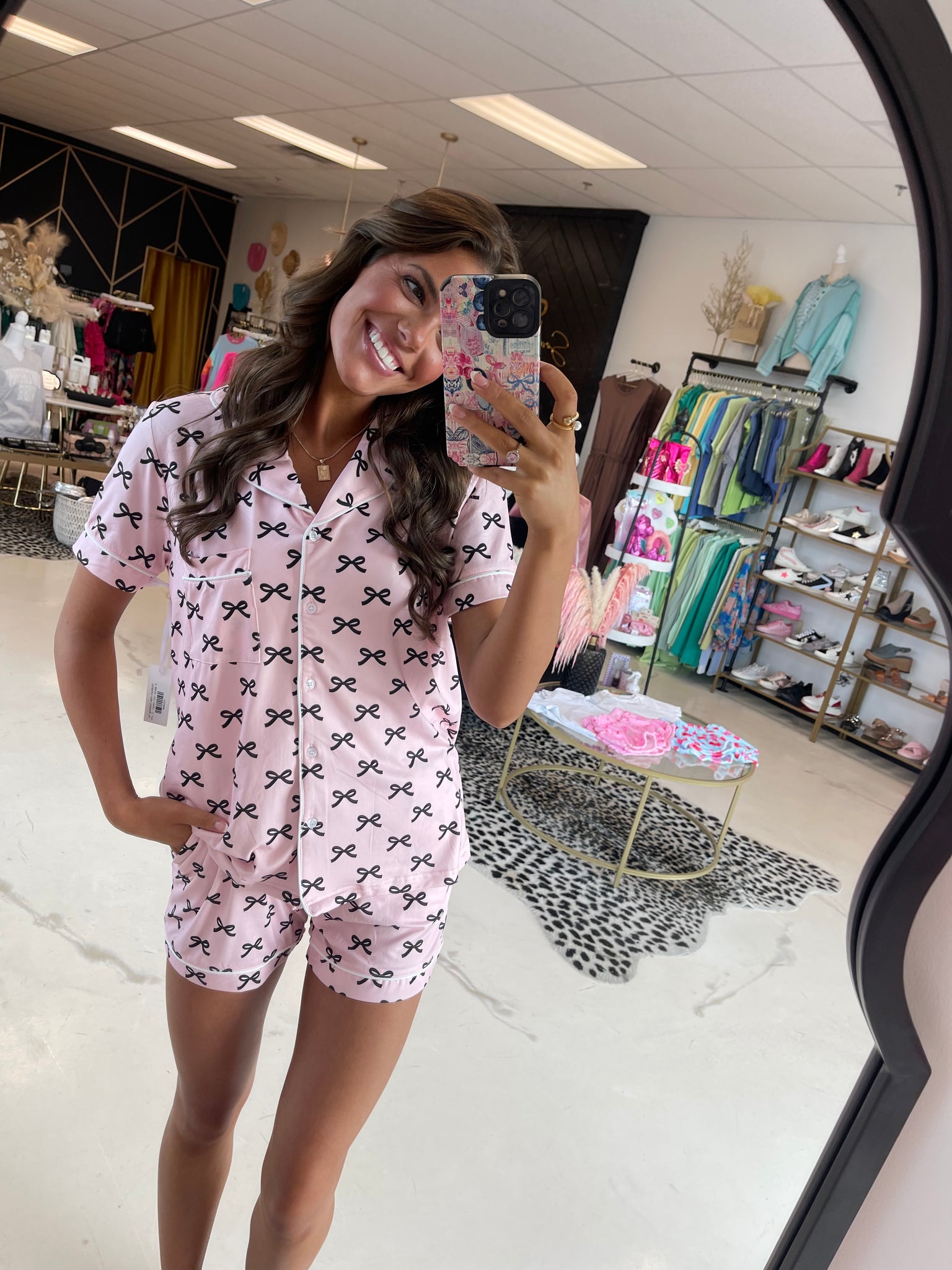 Pink + Black Bow PJ Set