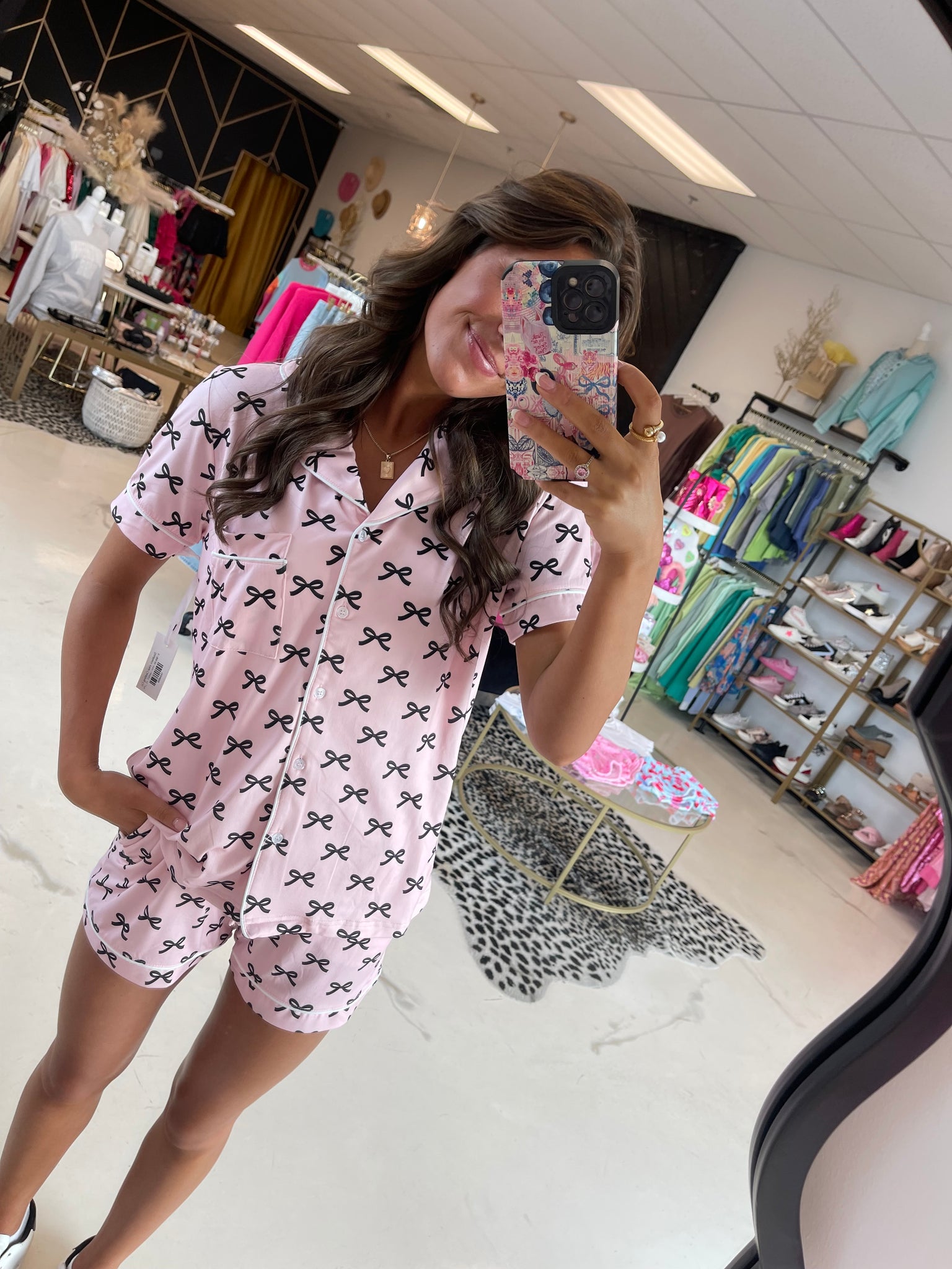 Pink + Black Bow PJ Set