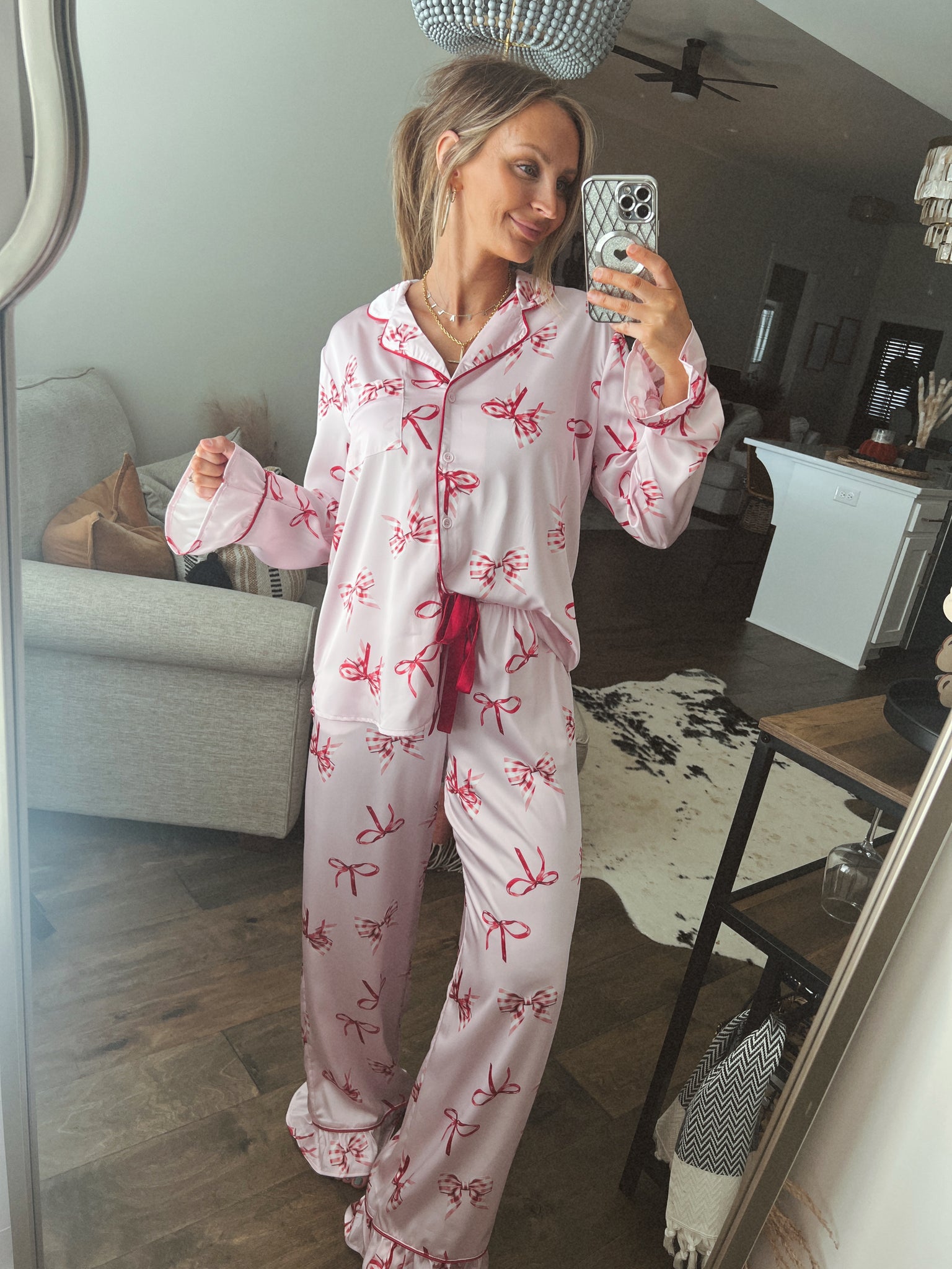 Christmas Bow Satin Pj Set