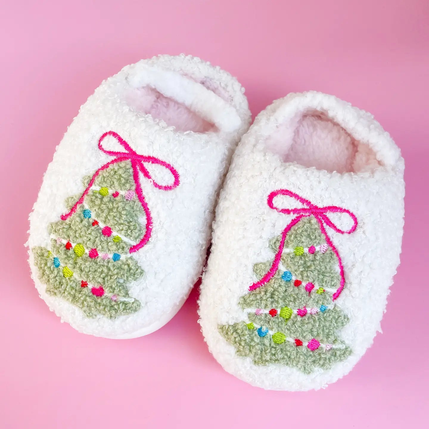 Pink Bow Christmas Tree Slippers // Toddler