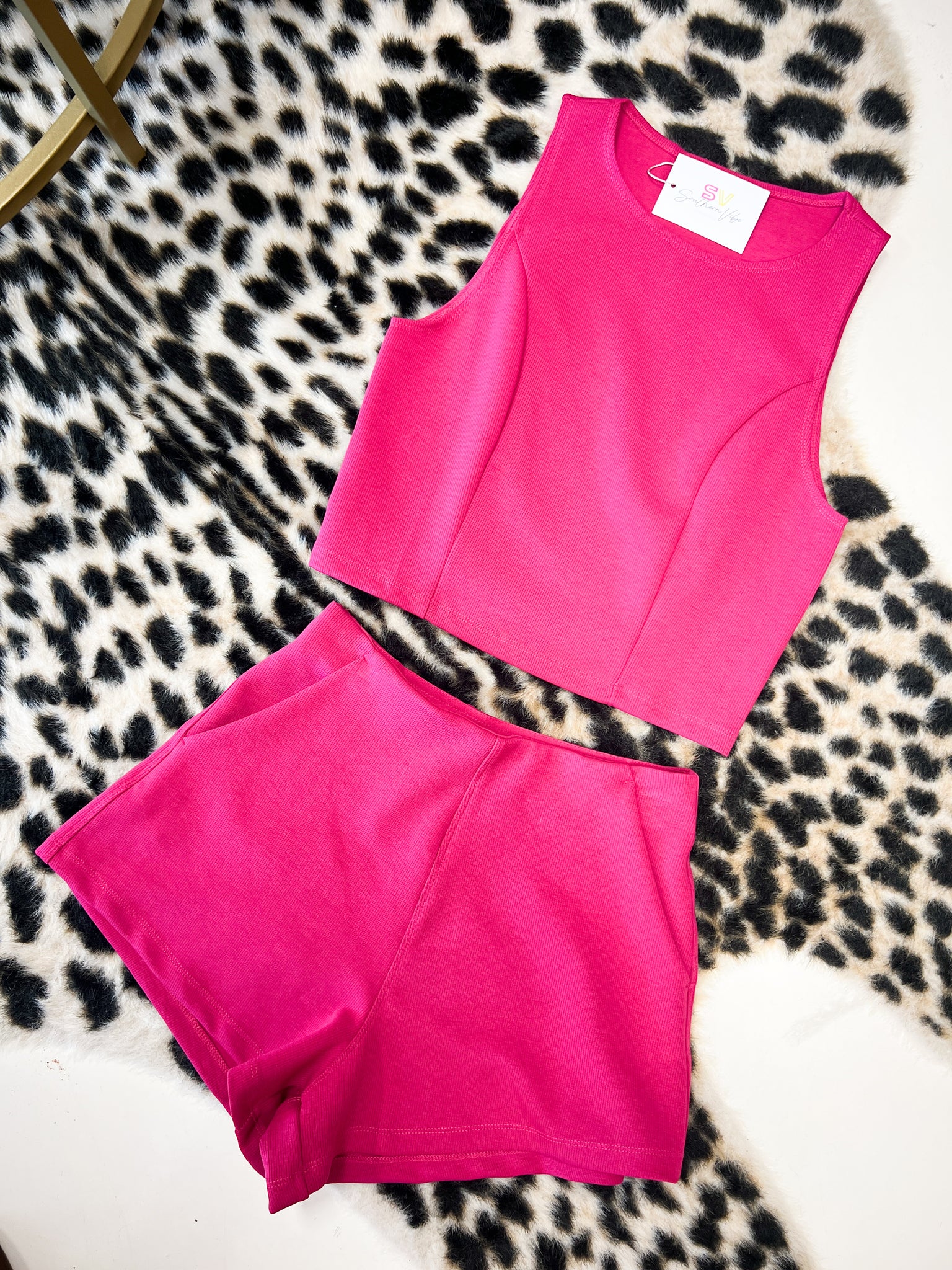 Ribbed Tank + Short Set// Magenta