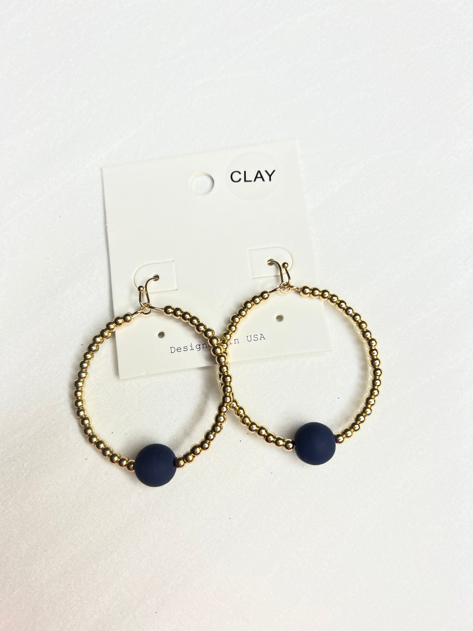 Clay Ball+Circle Earring// Navy