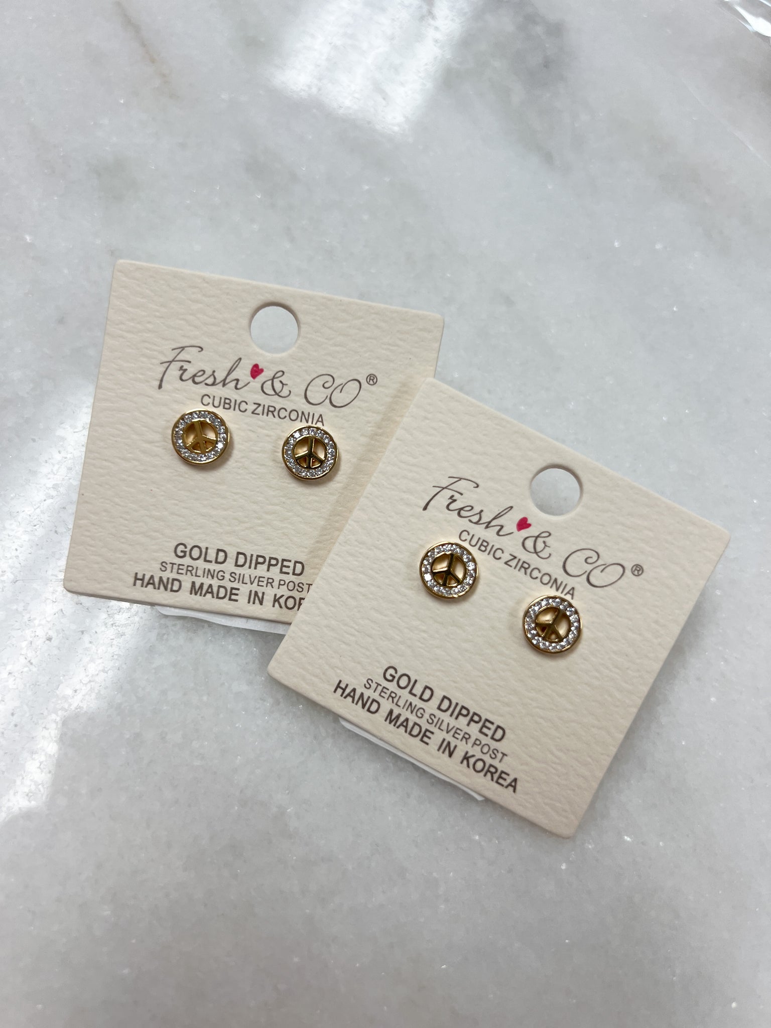 Peace Symbol Earring// Gold+Clear