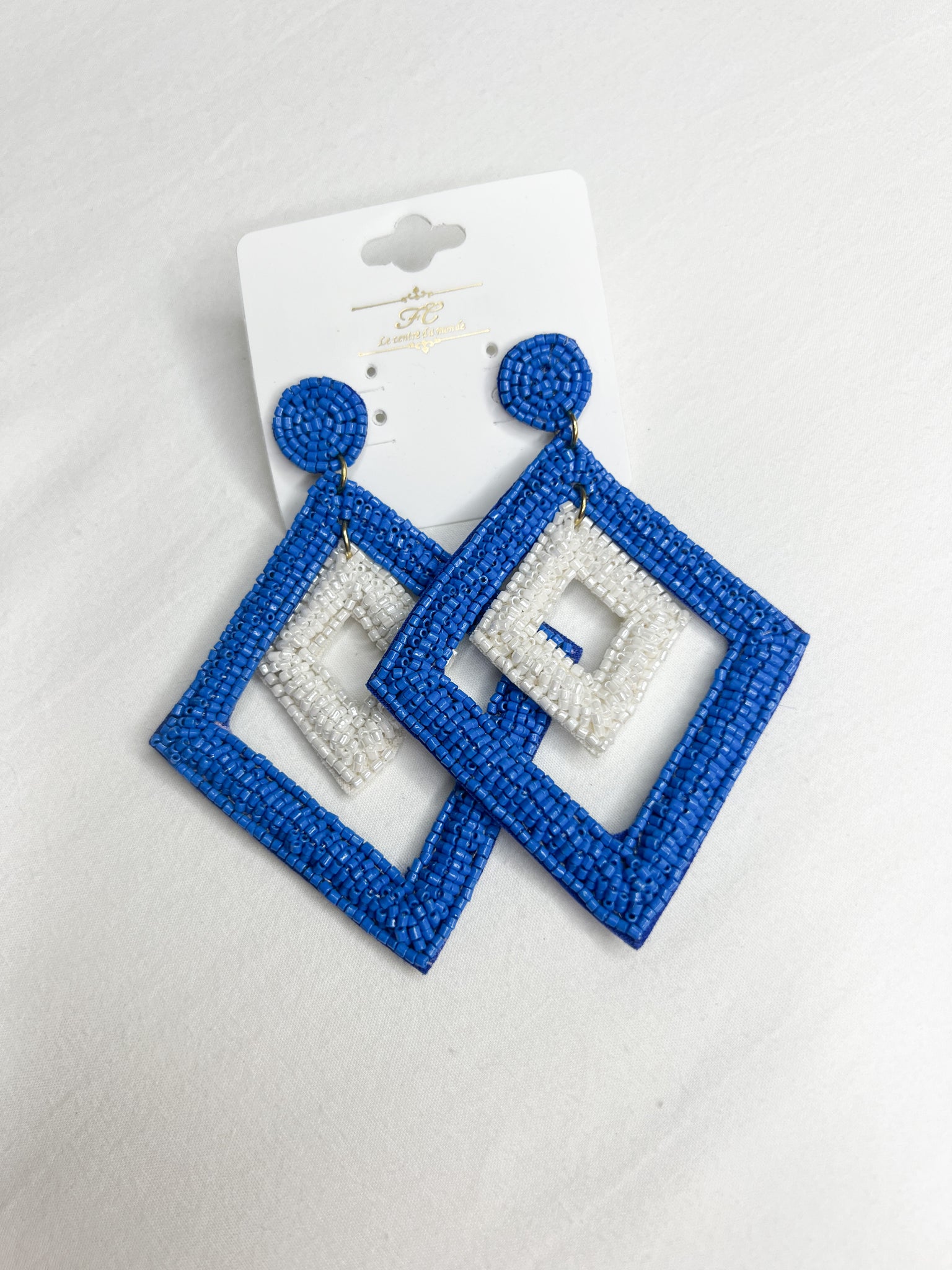 Rhombus Bead Earring// Blue