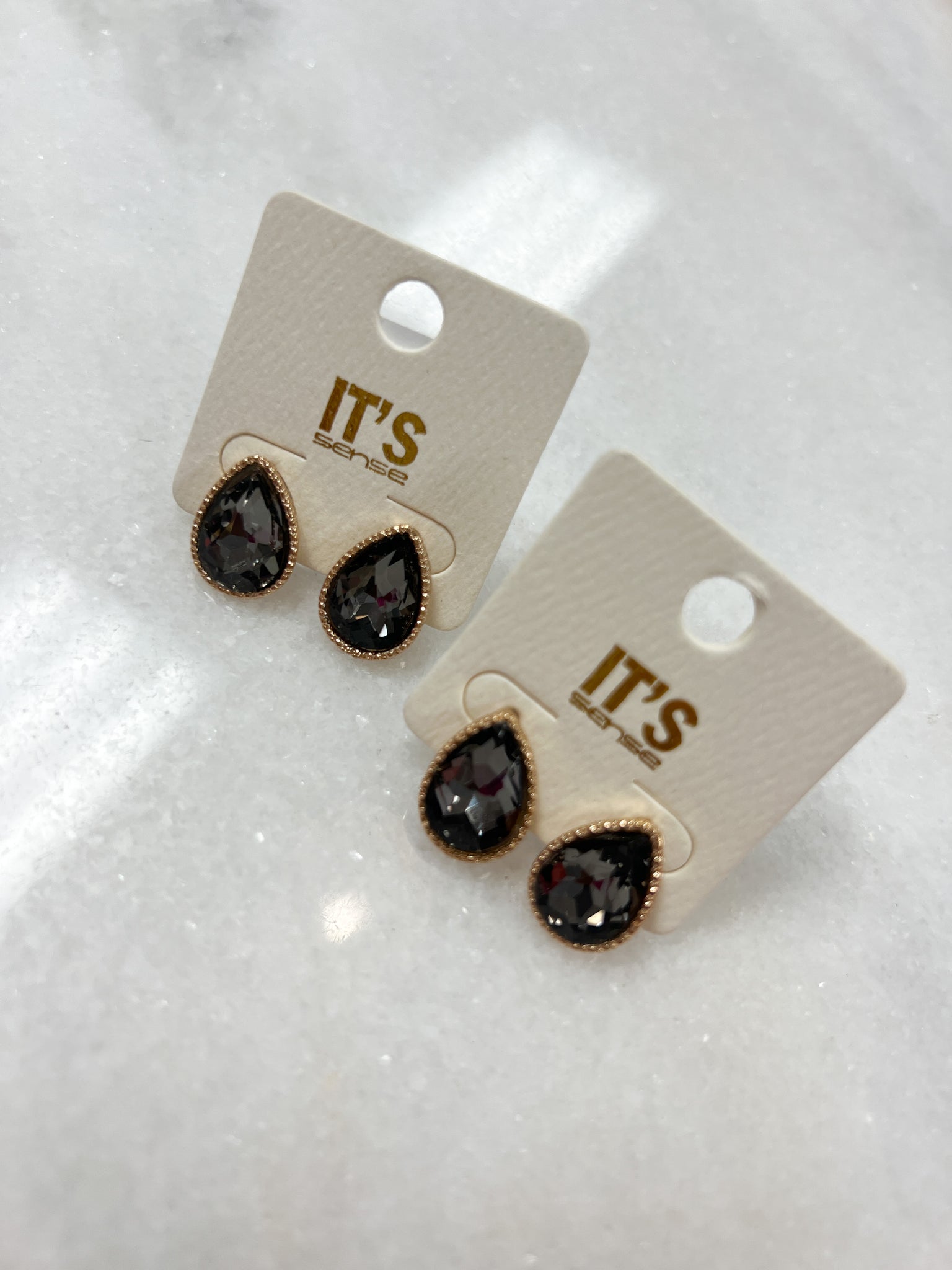 Crystal Drop Studs// Black+Gold