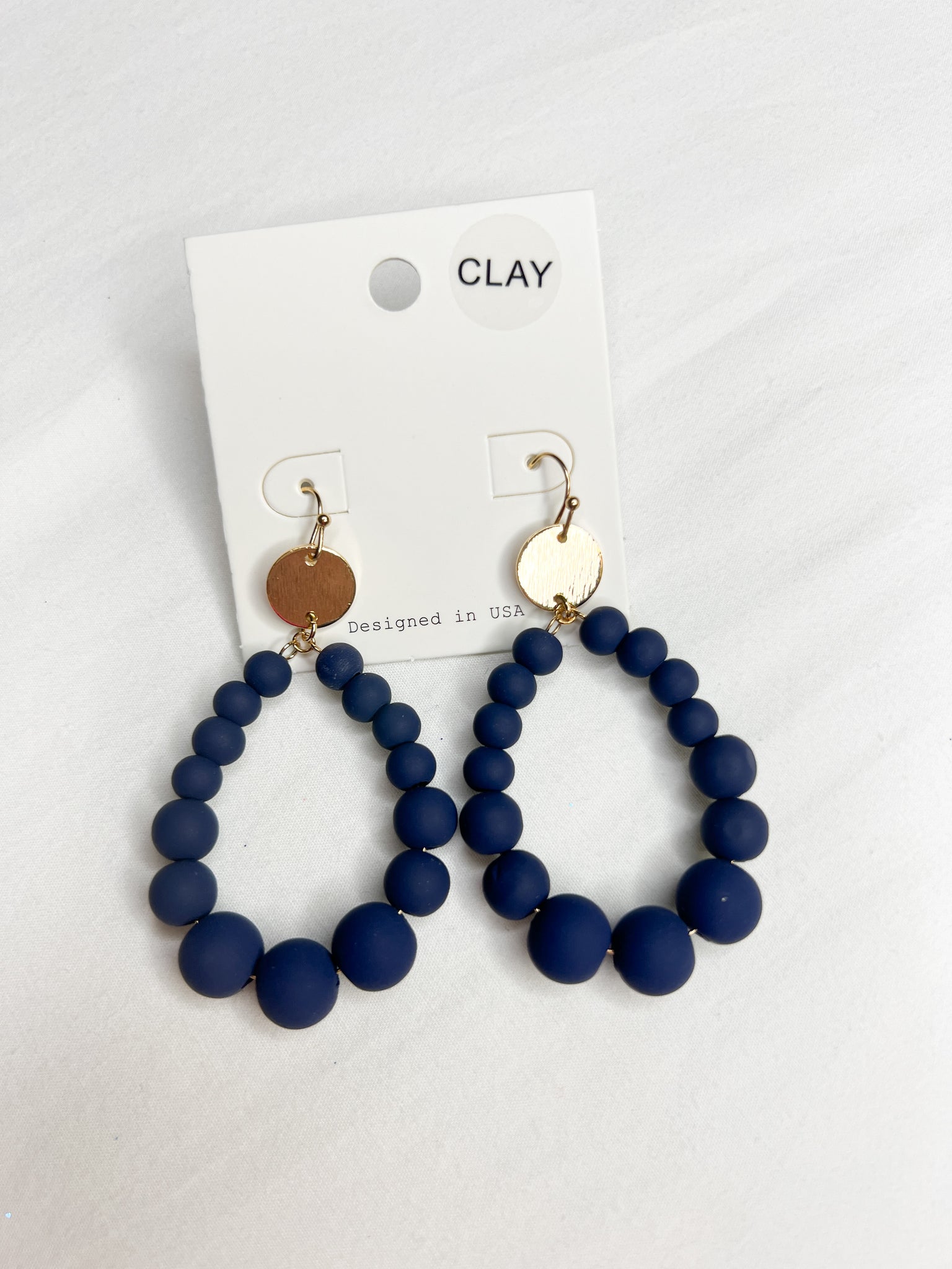 Clay Teardrop Earring// Navy