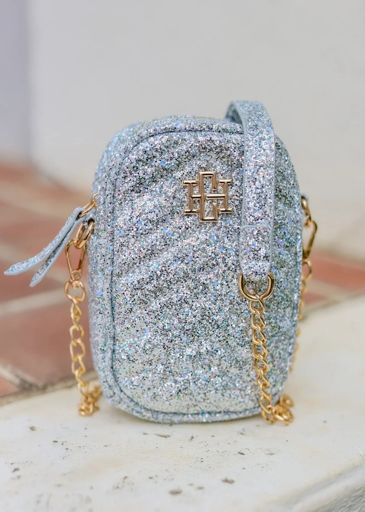 Colton Cell Phone Crossbody // Glitter Silver