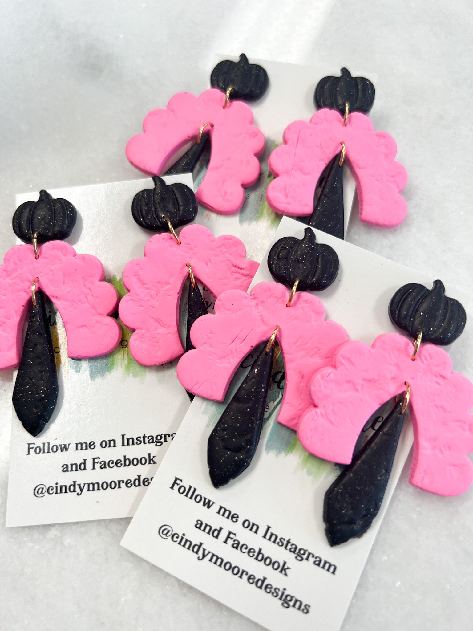 Pink + Black Pumpkin Earring